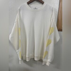 GOODIE TWO SLEEVES white sweatshirt with YELLOW HEART SLEEVES SZ L